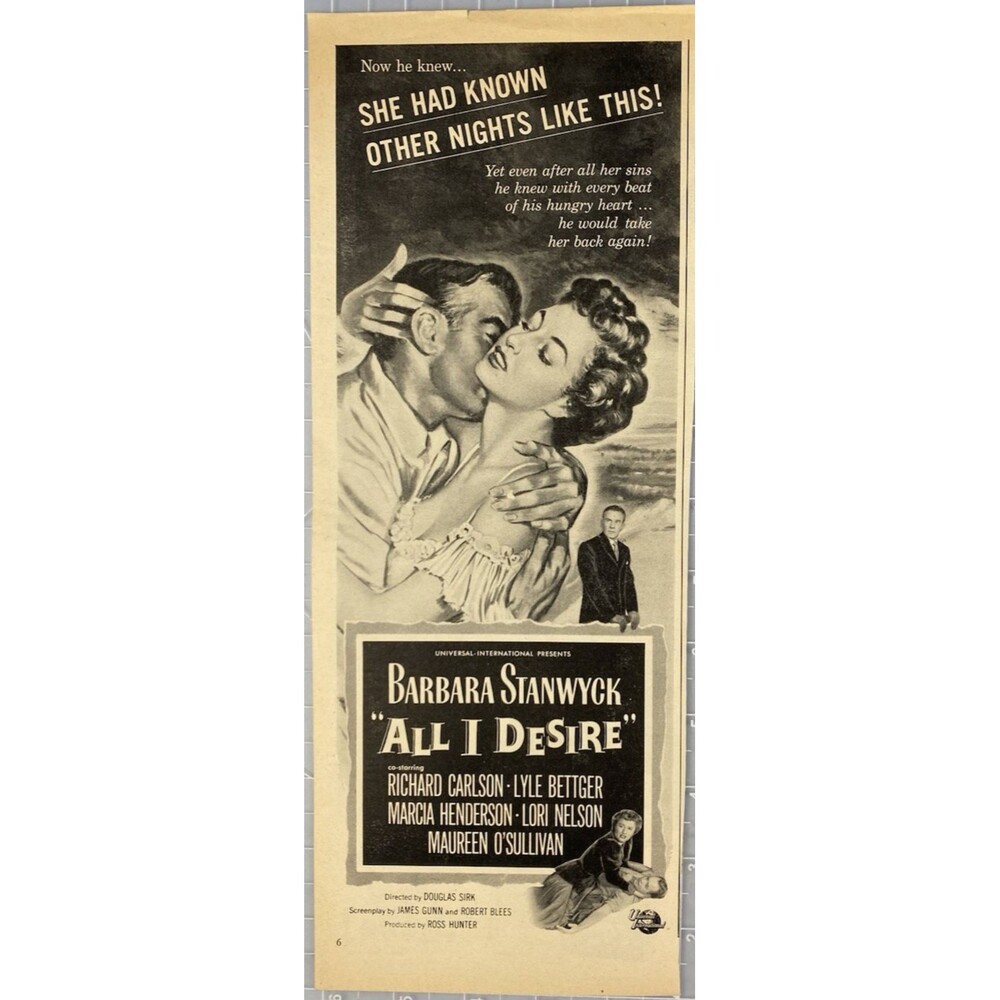 Barbara Stanwyck "All I Desire" Movie Vintage Print Ad 1953 Richard Carlson
